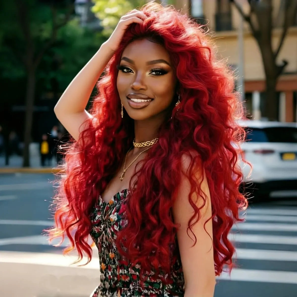 Long Deep Wave Wigs Red Synthetic Lace Front Wig 13x4 HD  Synthetic Wigs for Women Music Festival Dance Party Street Wear Use