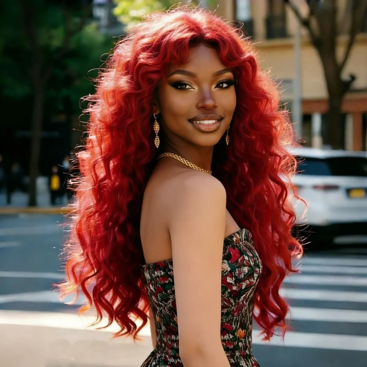 Long Deep Wave Wigs Red Synthetic Lace Front Wig 13x4 HD  Synthetic Wigs for Women Music Festival Dance Party Street Wear Use