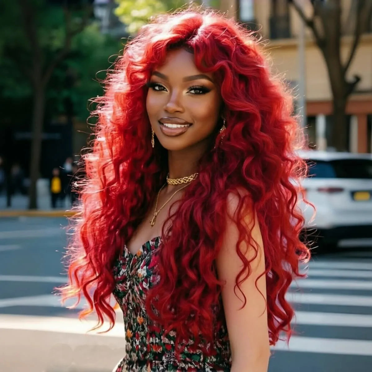 Long Deep Wave Wigs Red Synthetic Lace Front Wig 13x4 HD  Synthetic Wigs for Women Music Festival Dance Party Street Wear Use