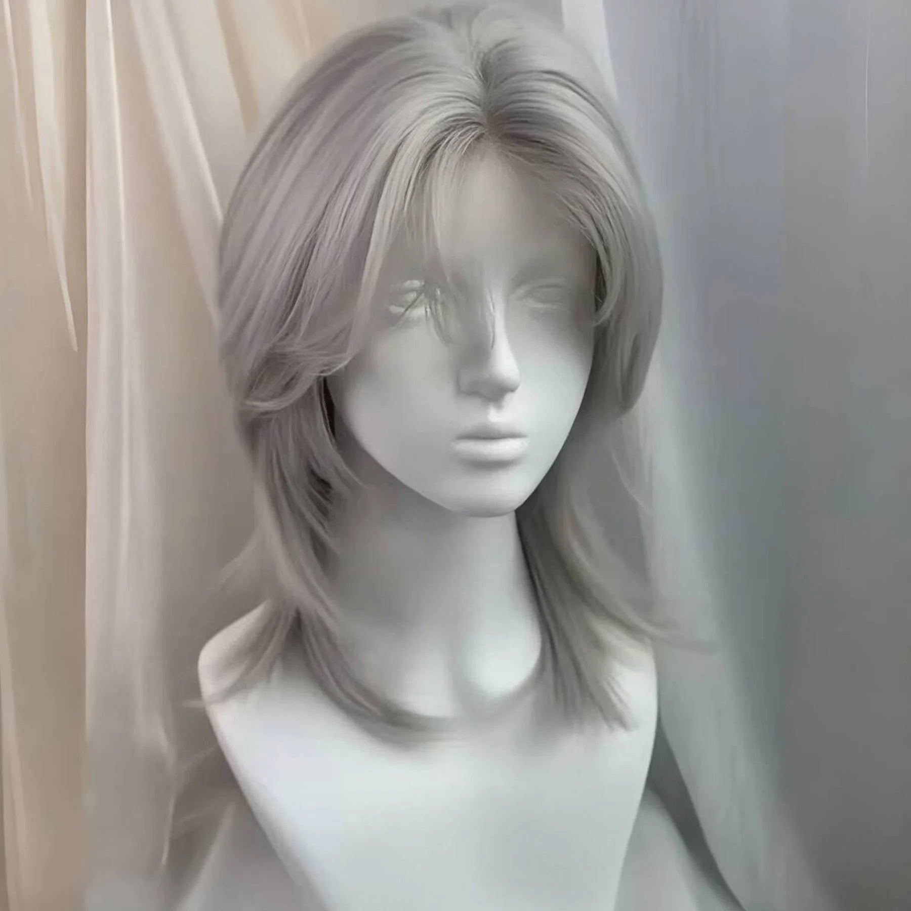 Lolita Synthetic Wig Forehead Lace Wolf Tail Short Curly Hair silver grey Layering Daily Fluffy Wig Full Head Unisex Daily Hallo